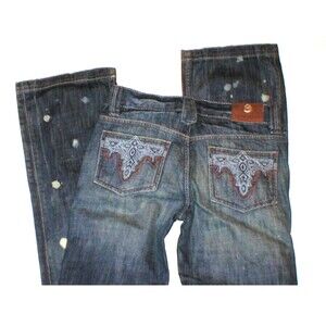 New Girls Jeans 14 $120 NWT Boot Cut Leg 27 X 31.5  Antik Denim Designer Paint